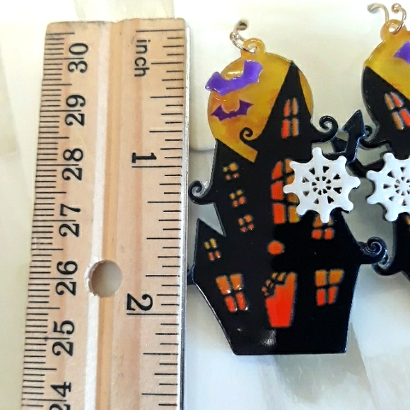 Halloween Moon & House Dangle Earrings - Picture 5 of 7